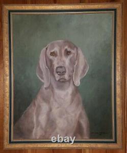 VTG 1968 Mary Clars Brumley WEIMARANER DOG OIL PAINTING on Canvas Original Frame