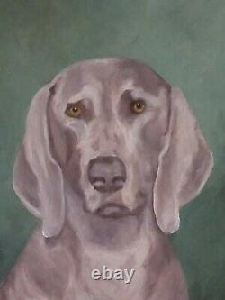 VTG 1968 Mary Clars Brumley WEIMARANER DOG OIL PAINTING on Canvas Original Frame