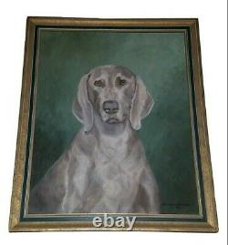 VTG 1968 Mary Clars Brumley WEIMARANER DOG OIL PAINTING on Canvas Original Frame