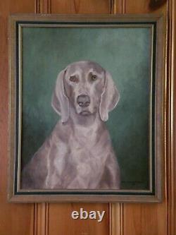 VTG 1968 Mary Clars Brumley WEIMARANER DOG OIL PAINTING on Canvas Original Frame