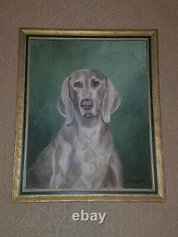 VTG 1968 Mary Clars Brumley WEIMARANER DOG OIL PAINTING on Canvas Original Frame