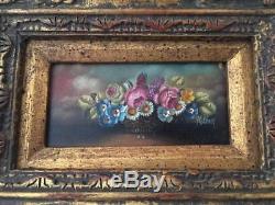 VTG HEDWIG WOLLNER FLOWERS OIL PAINTING w GOLD GILT WOOD PICTURE FRAME SIGNED