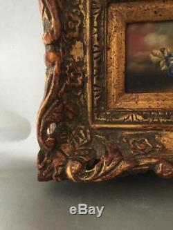 VTG HEDWIG WOLLNER FLOWERS OIL PAINTING w GOLD GILT WOOD PICTURE FRAME SIGNED