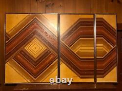 VTG Oil Painting Signed Letterman Triptych 3 Panel Geometric Art Abstract Large