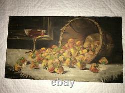 Victorian antique strawberry hand painted original oil PAINTING Vintage food
