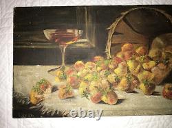 Victorian antique strawberry hand painted original oil PAINTING Vintage food