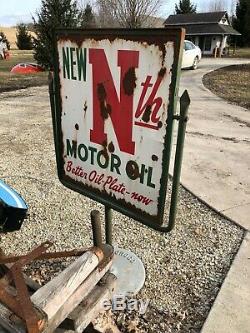 VinTagE Original CONOCO Nth Motor Oil Curb Sign Gas Oil Car Truck OLD PATINA
