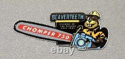 Vintage 12 Chomper Beaver Teeth Chain Saw Motor Oil Porcelain Sign Car Gas Auto