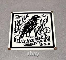 Vintage 12 Rare Black Raven Axe Bird Porcelain Sign Car Gas Oil Truck