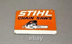 Vintage 12 Stihl Chain Saw Store Motor Oil Porcelain Sign Car Gas
