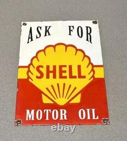 Vintage 17 Shell Motor Oil Porcelain Sign Car Gas Truck Gasoline Auto Oil