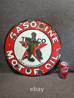 Vintage 18 TEXACO GASOLINE & MOTOR OIL Porcelain Sign Rare Size Gas Station