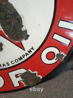 Vintage 18 TEXACO GASOLINE & MOTOR OIL Porcelain Sign Rare Size Gas Station