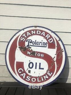 Vintage 1920s Standard Polarine gas oil porcelain sign 30 Double Sided