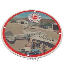 Vintage 1930 Stanolind Aviation Gasoline Porcelain Enamel Gas & Oil Garage Sign