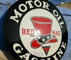 Vintage 1930's Old Antique Rare Red Hat Oil Gasoline Porcelain Enamel Sign Board