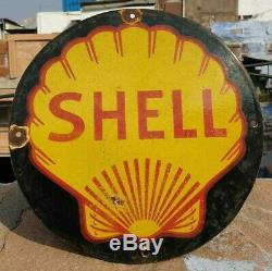 Vintage 1930's Old Antique Very Rare Shell Oil Stand Porcelain Enamel Sign Board