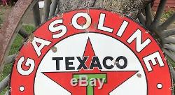 Vintage 1930s TEXACO GASOLINE Motor Oil Gas Station 2 Sided Porcelain Sign 42