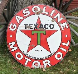 Vintage 1930s TEXACO GASOLINE Motor Oil Gas Station 2 Sided Porcelain Sign 42