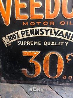 Vintage 1930s Veedol Motor Oil Sign Pennsylvania Gas Station Gas Pump Sign Rare