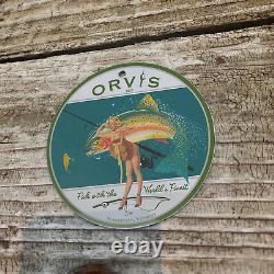 Vintage 1933 Orvis Fishing Porcelain Gas Oil 4.5 Sign