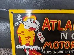 Vintage 1935 Atlantic Motor Oil Porcelain Metal Gas Station Sign 10 X 16