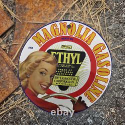 Vintage 1935 Magnolia Gasoline Porcelain Gas Oil 4.5 Sign