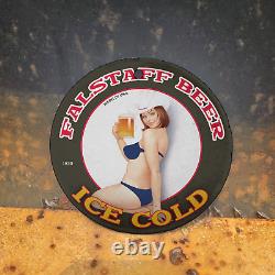Vintage 1936 Falstaff Cold Beer Porcelain Gas Oil 4.5 Sign