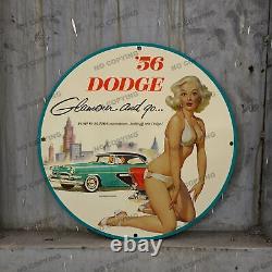 Vintage 1937 Dated Dependable Dodge Service Oil Porcelain Dealer Pinup Sign