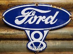 Vintage 1939 Genuine Ford Porcelain Sign Old Auto Parts V8 Fomoco Sales Gas Oil