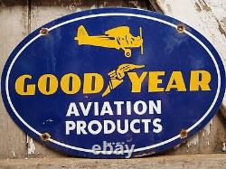Vintage 1939 Goodyear Porcelain Sign Aviation Products Auto Parts Dealer Gas Oil