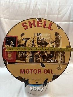 Vintage 1939 Shell Motor Oil Porcelain Metal Gas Pump Sign Gasoline