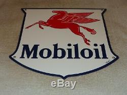 Vintage 1940 Mobil Mobiloil Pegasus 11 3/4 Porcelain Metal Gasoline & Oil Sign