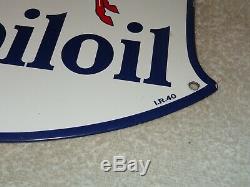 Vintage 1940 Mobil Mobiloil Pegasus 11 3/4 Porcelain Metal Gasoline & Oil Sign