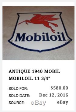 Vintage 1940 Mobil Mobiloil Pegasus 11 3/4 Porcelain Metal Gasoline & Oil Sign