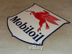 Vintage 1940 Mobil Mobiloil Pegasus 11 3/4 Porcelain Metal Gasoline & Oil Sign