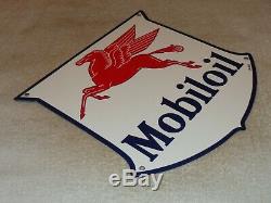 Vintage 1940 Mobil Mobiloil Pegasus 11 3/4 Porcelain Metal Gasoline & Oil Sign