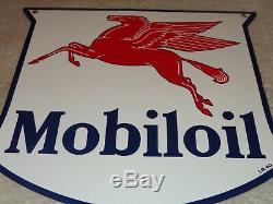 Vintage 1940 Mobil Mobiloil Pegasus 11 3/4 Porcelain Metal Gasoline & Oil Sign