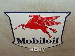 Vintage 1940 Mobil Mobiloil Pegasus 11 3/4 Porcelain Metal Gasoline & Oil Sign
