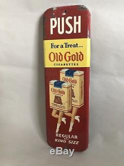Vintage 1940's Old Gold Cigarettes Tobacco Gas Oil Embossed Metal Door Push Sign