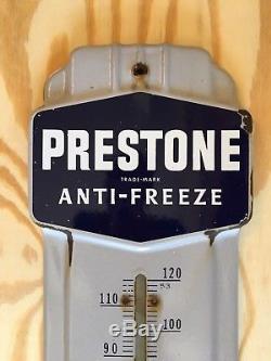 Vintage 1940's Prestone Anti-Freeze Thermometer Gas Oil Porcelain Sign