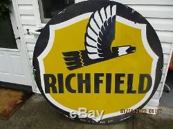 Vintage 1940's RICHFIELD 2-sided Porcelain Gas and Oil Dealers Sign