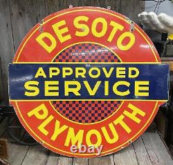 Vintage 1940s Porcelain 2 Sided 42 DESOTO Plymouth Auto Dealership Service Sign