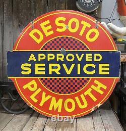 Vintage 1940s Porcelain 2 Sided 42 DESOTO Plymouth Auto Dealership Service Sign