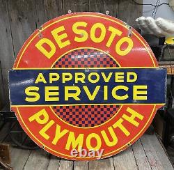 Vintage 1940s Porcelain 2 Sided 42 DESOTO Plymouth Auto Dealership Service Sign