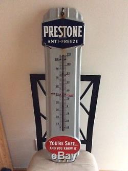 Vintage 1940s Prestones Anti-freeze Gas Oil Porcelain Metal Thermometer Sign