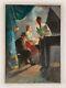Vintage 1940s Wpa Era Piano Bar Figures Night Life American Oil Painting Signed