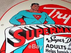 Vintage 1941 Superman Bread 11 3/4 Porcelain Metal Comic Book Gasoline Oil Sign