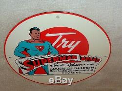 Vintage 1941 Superman Bread 11 3/4 Porcelain Metal Comic Book Gasoline Oil Sign