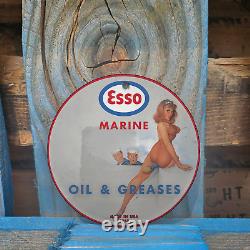 Vintage 1943 Esso Marine Oil & Greases Porcelain Gas Oil 4.5 Sign